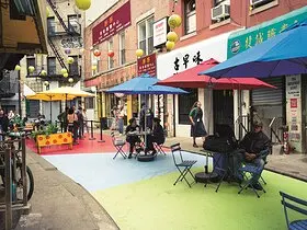 A pedestrian-friendly street in Manhattan’s Chinatown in New York.